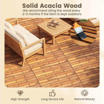 Acacia Wood Interlocking Deck Tiles 24x12 Inch - 36 Pack