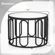 24 Inch Round Coffee Table with Reeded Tempered Glass Top and Oval Swivel Brackets-Black
