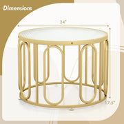 24 Inch Round Coffee Table with Reeded Tempered Glass Top and Oval Swivel Brackets-Golden