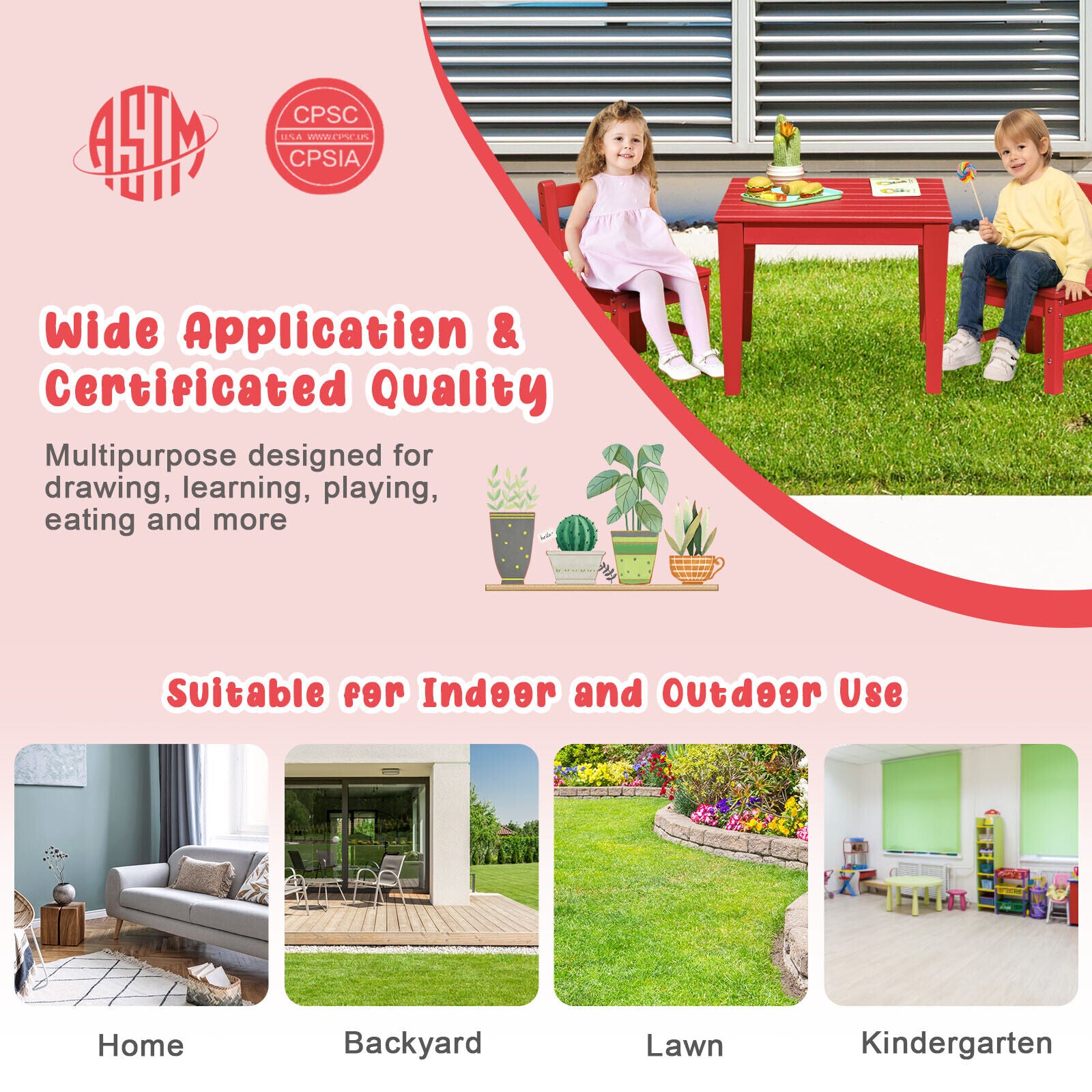 25.5 Inch Square Kids Activity Play Table-Blue - Red