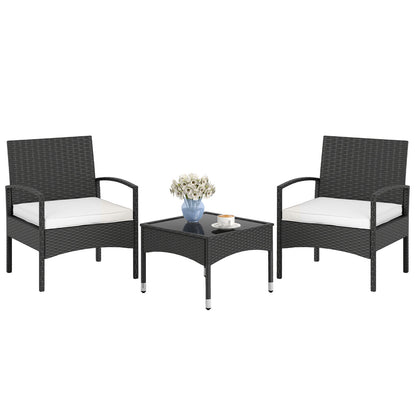 3-Piece Patio Furniture Set Rattan Bistro Chairs with Table-Beige