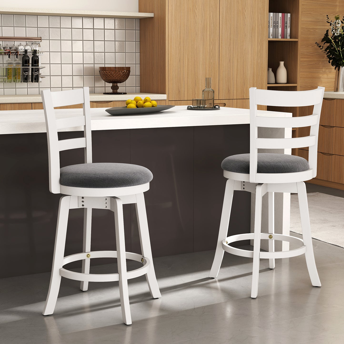 25"/30.5" Swivel Barstools Set of 2 360¬∞ Rotating Bar/Counter Height Chairs with Upholstered Seat-25 Inch