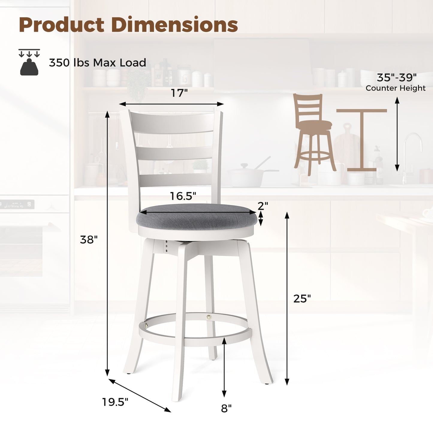 25"/30.5" Swivel Barstools Set of 2 360¬∞ Rotating Bar/Counter Height Chairs with Upholstered Seat-25 Inch