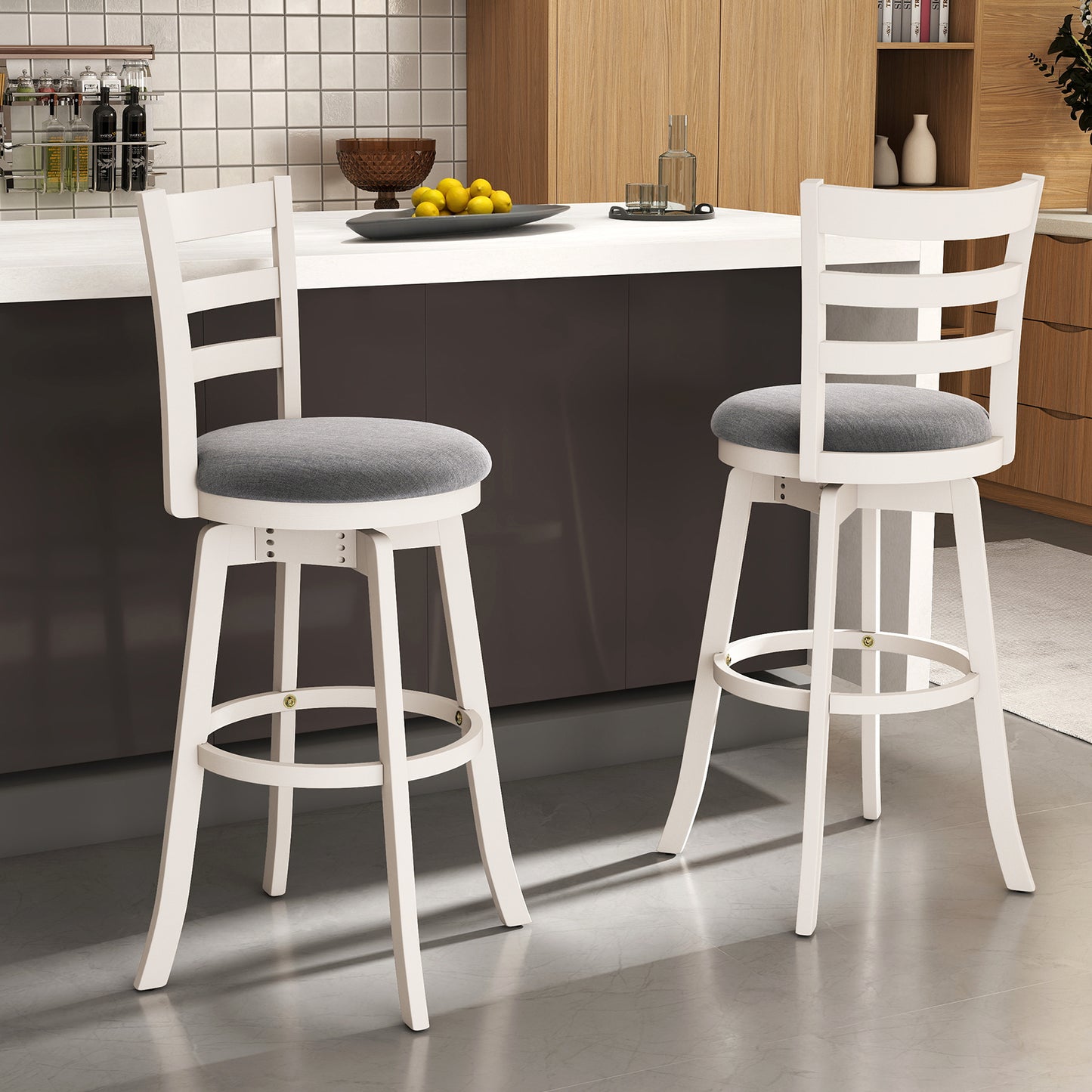 25"/30.5" Swivel Barstools Set of 2 360¬∞ Rotating Bar/Counter Height Chairs with Upholstered Seat-30.5 Inch