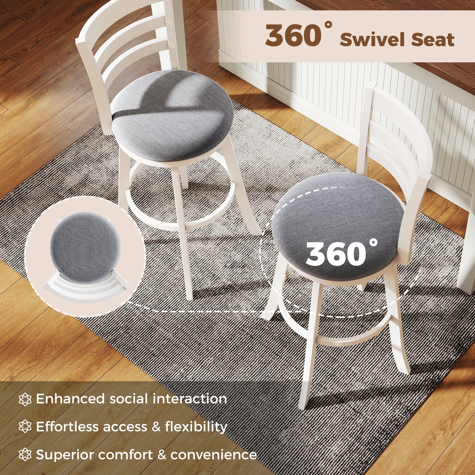 25"/30.5" Swivel Barstools Set of 2 360¬∞ Rotating Bar/Counter Height Chairs with Upholstered Seat-30.5 Inch