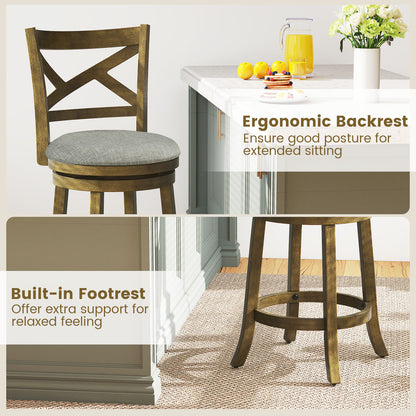 25/30 Inch Swivel Bar Stools Set of 2 with Backrests and Wood Frame-25 inches