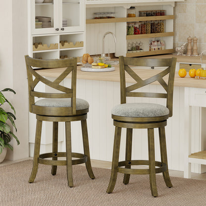 25/30 Inch Swivel Bar Stools Set of 2 with Backrests and Wood Frame-25 inches