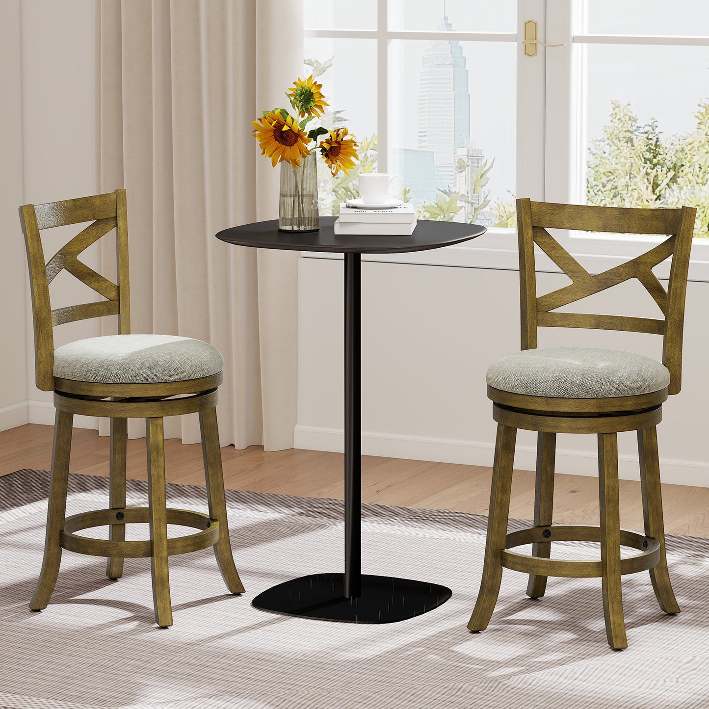 25/30 Inch Swivel Bar Stools Set of 2 with Backrests and Wood Frame-25 inches