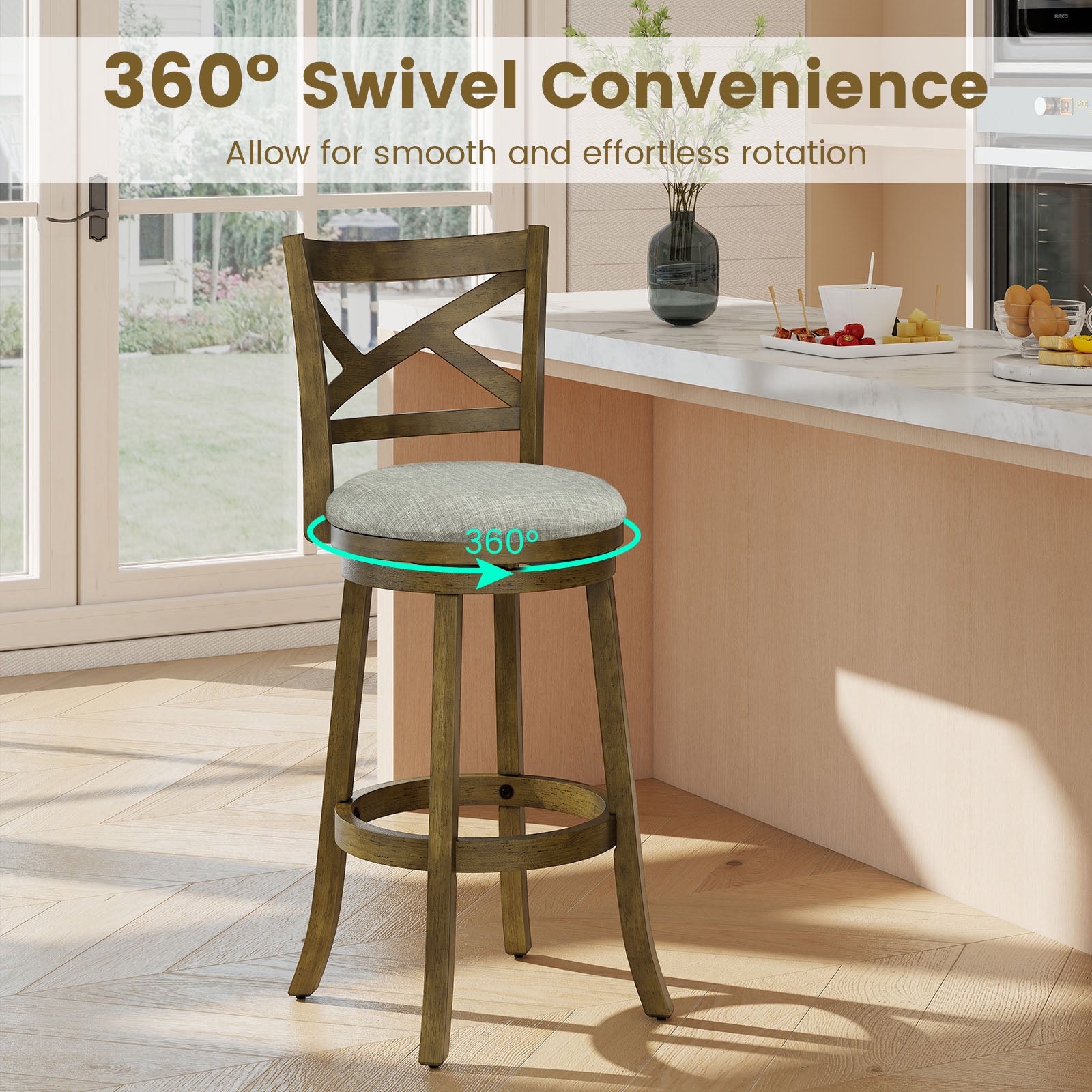 25/30 Inch Swivel Bar Stools Set of 2 with Backrests and Wood Frame-30 inches