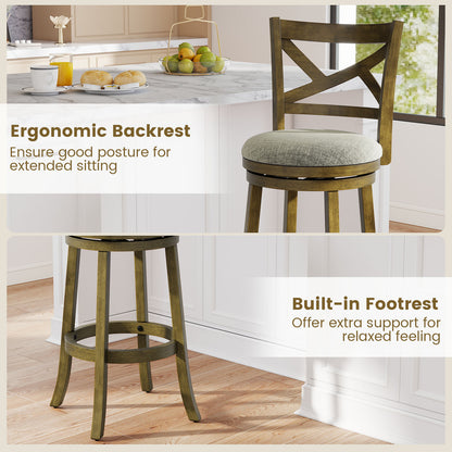 25/30 Inch Swivel Bar Stools Set of 2 with Backrests and Wood Frame-30 inches