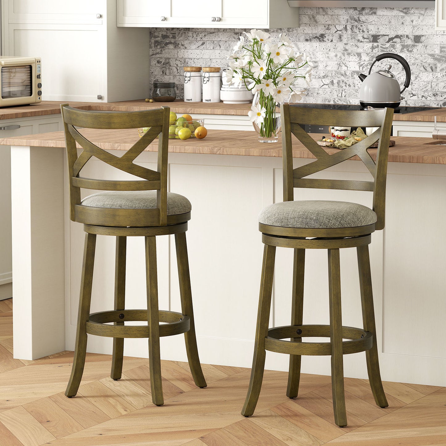25/30 Inch Swivel Bar Stools Set of 2 with Backrests and Wood Frame-30 inches
