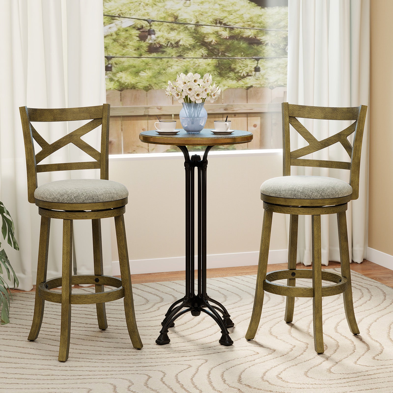 25/30 Inch Swivel Bar Stools Set of 2 with Backrests and Wood Frame-30 inches
