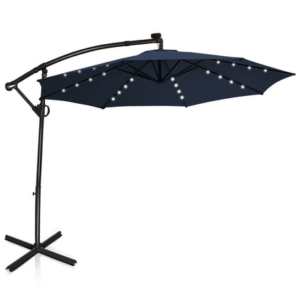 10 ft 360° Rotation Solar Powered LED Patio Offset Umbrella without Weight Base-Orange - Navy