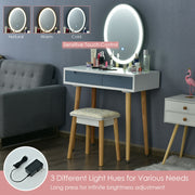 Touch Screen Vanity Makeup Table Stool Set with Lighted Mirror-Gray - Gray