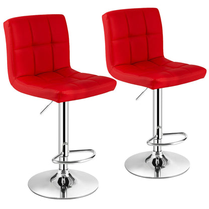 Set of 2 Square Swivel Adjustable PU Leather Bar Stools with Back and Footrest-Coffee - Red