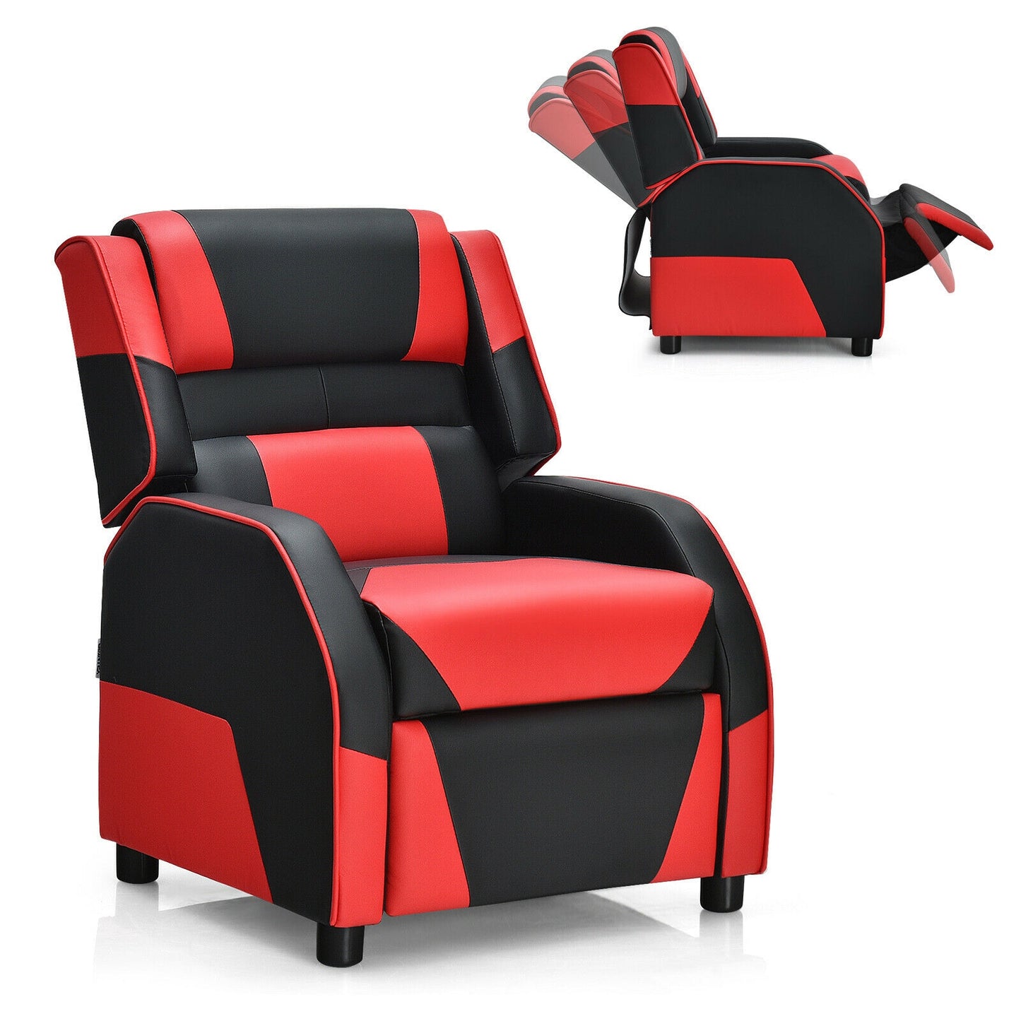 Kids Youth PU Leather Gaming Sofa Recliner with Headrest and Footrest-Yellow - Red
