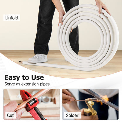 25 Feet Mini Split Line Set with 1/4 Inch and 3/8 Inch O.D. Copper Pipes Tubing
