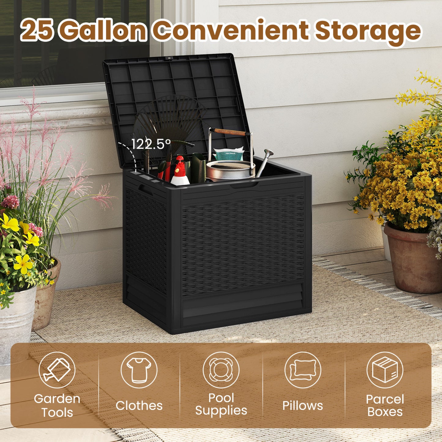25 Gallon Outdoor Storage Box with Rattan Pattern