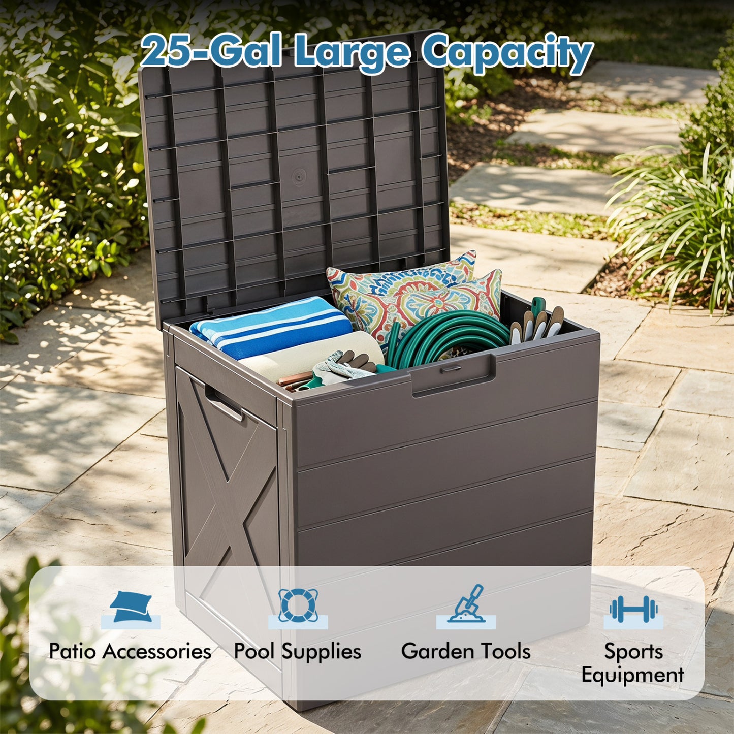 25 Gallon Outdoor Storage Deck Box with Locking Lid
