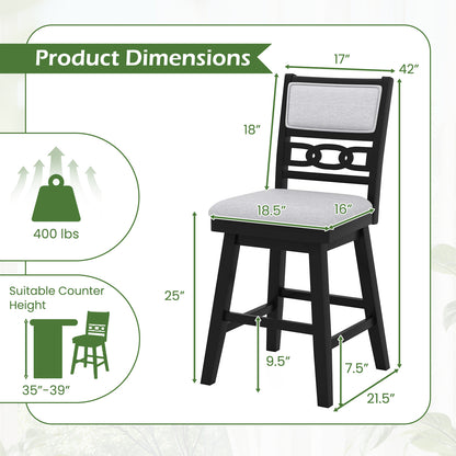 25 Inch Bar Stools Set of 2 with Upholstered Backrest and 360¬∞ Rotation Seat-Black