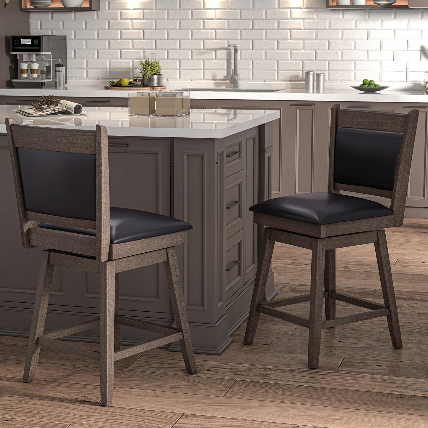 25/29 Inch Padded Bar Stools Set of 2 with Swivel Seat and Footrest-25 Inch