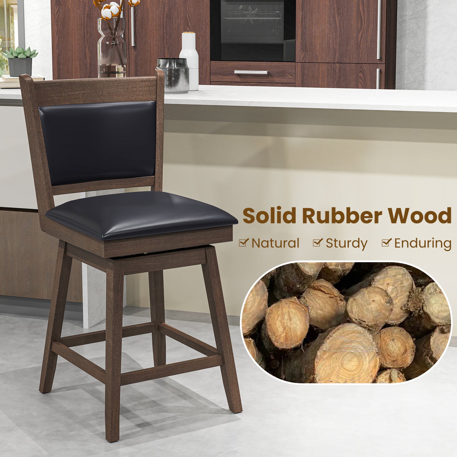 25/29 Inch Padded Bar Stools Set of 2 with Swivel Seat and Footrest-25 Inch