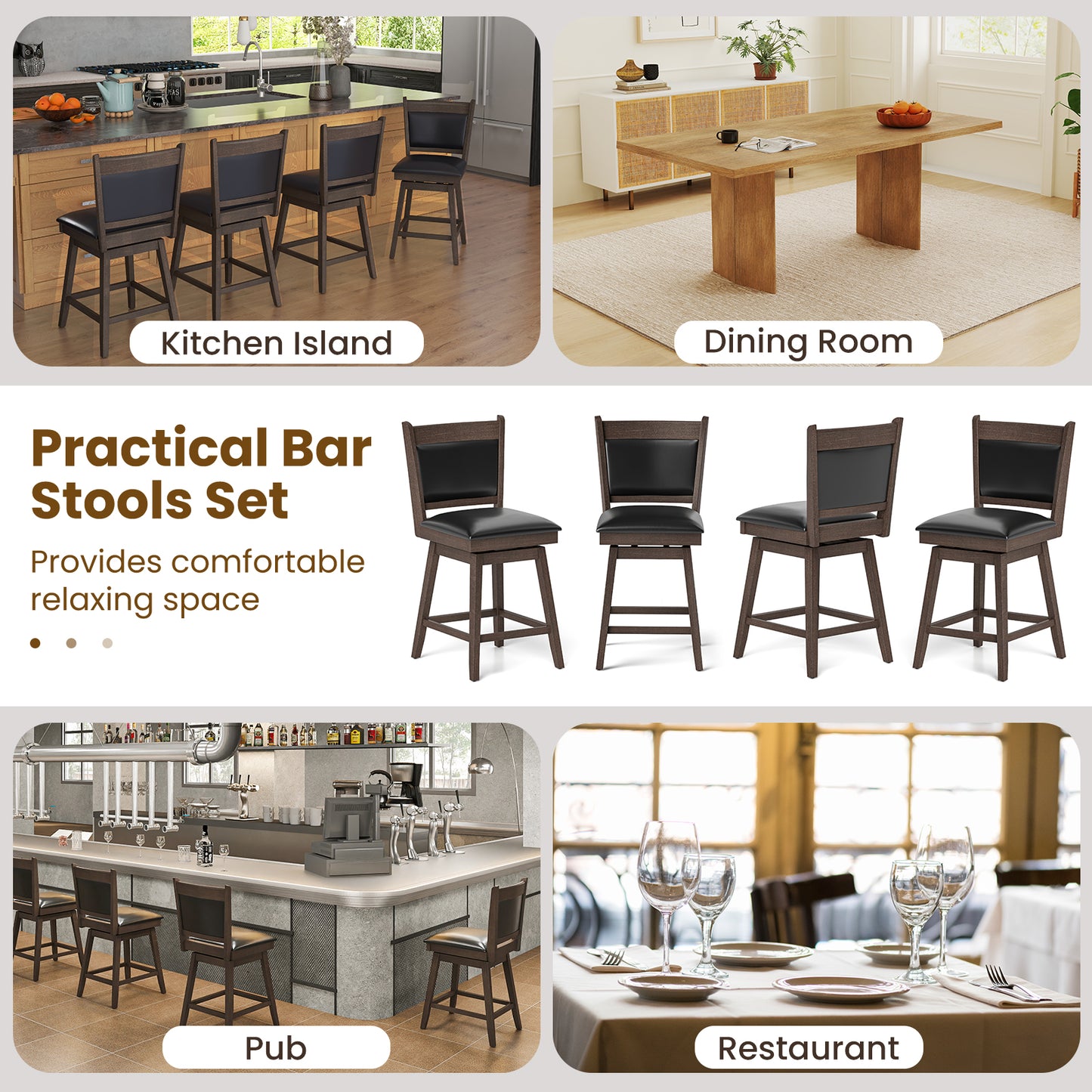 25/29 Inch Padded Bar Stools Set of 2 with Swivel Seat and Footrest-25 Inch