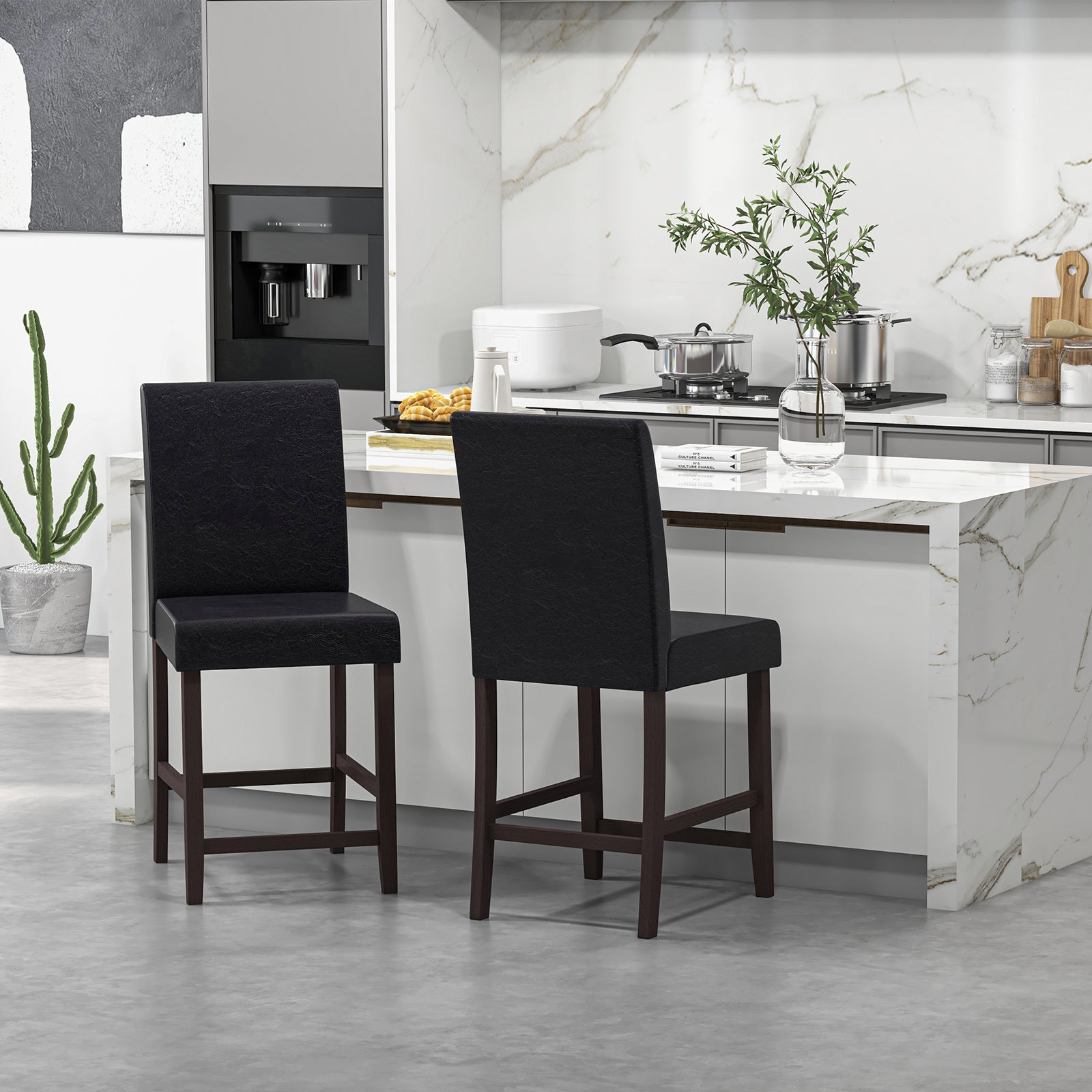 25 Inch Counter Height Set of 2 Bar Stools-Black