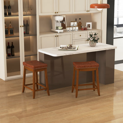 25/29 Inch Set of 2 Upholstered PU Leather Bar Stools with Saddle Seat