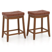 25/29 Inch Set of 2 Upholstered PU Leather Bar Stools with Saddle Seat-25 inches