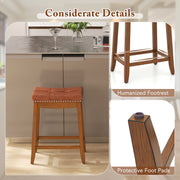 25/29 Inch Set of 2 Upholstered PU Leather Bar Stools with Saddle Seat-25 inches