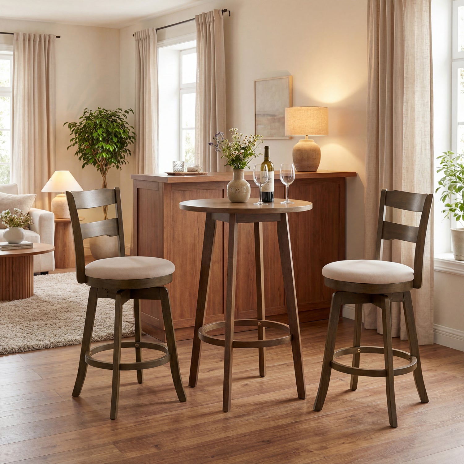 25 Inch Swivel Counter Barstools with Backrest & Upholstered Seat-Set of 2