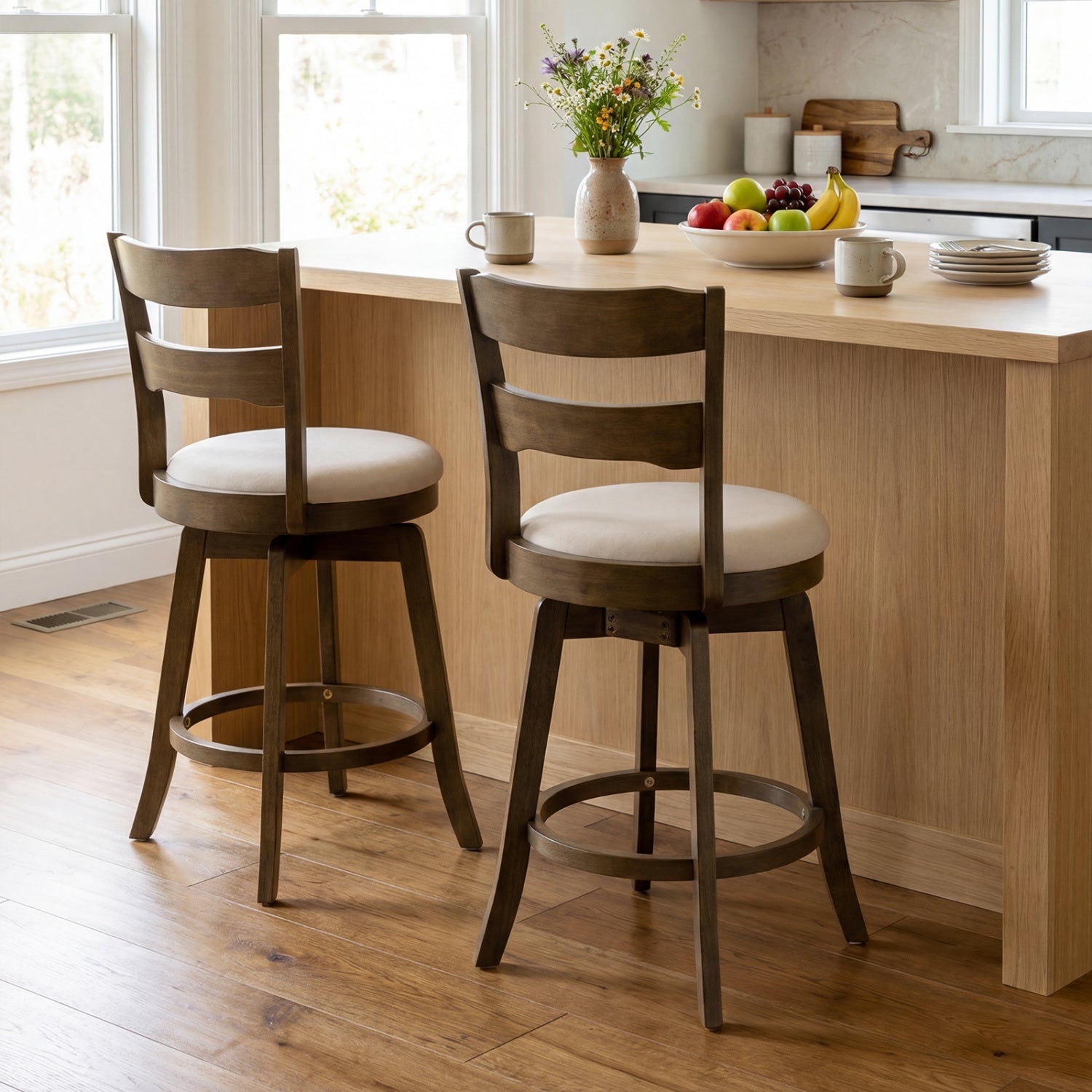 25 Inch Swivel Counter Barstools with Backrest & Upholstered Seat-Set of 2