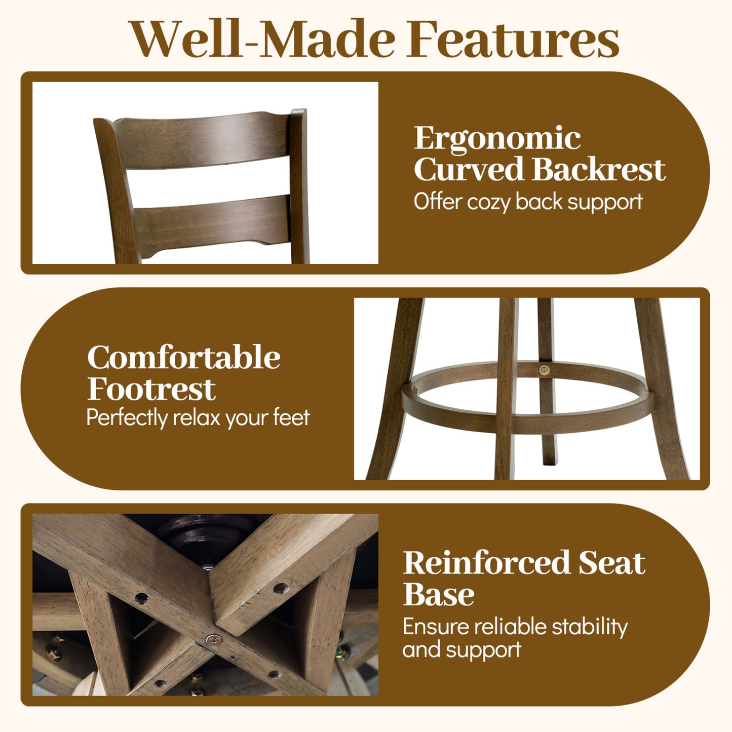 25 Inch Swivel Counter Barstools with Backrest & Upholstered Seat-Set of 4