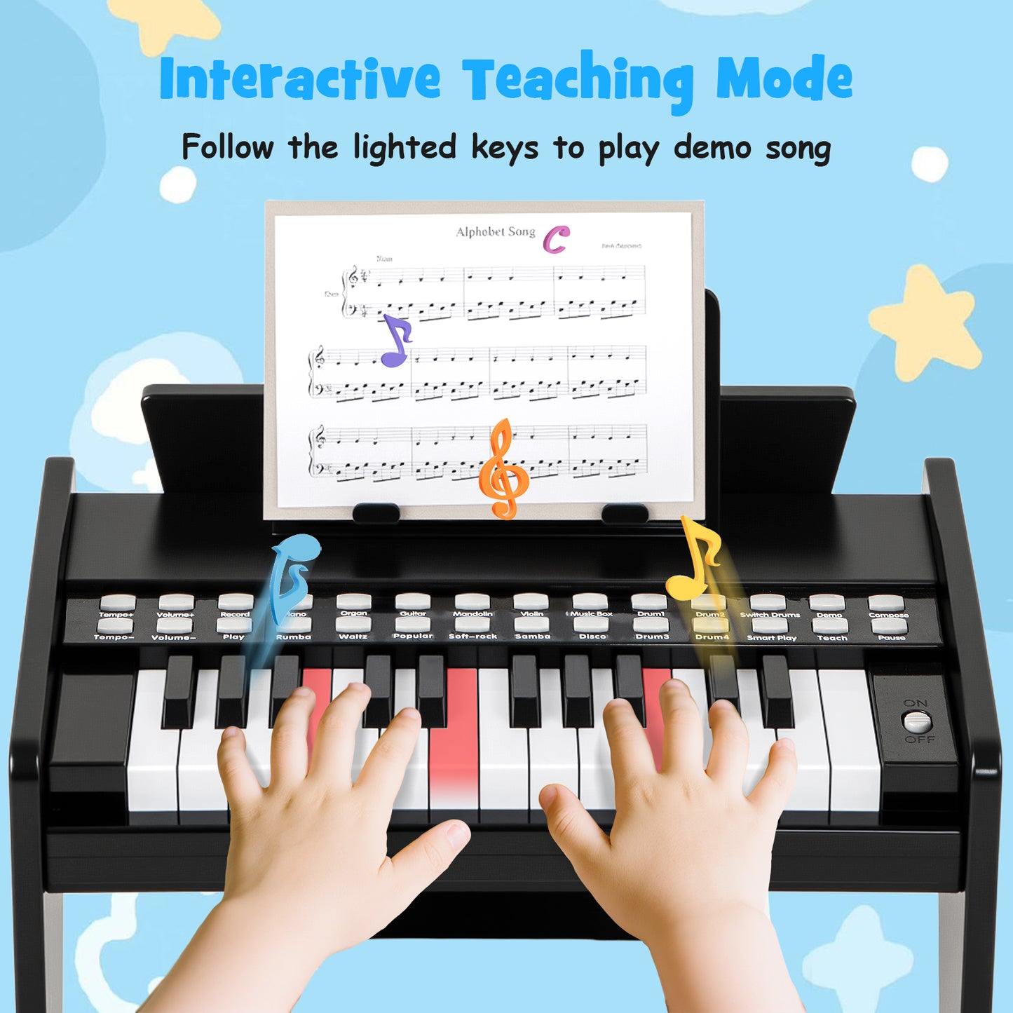25 Keys Kids Piano Keyboard with Adjustable Speed and Volume-Black