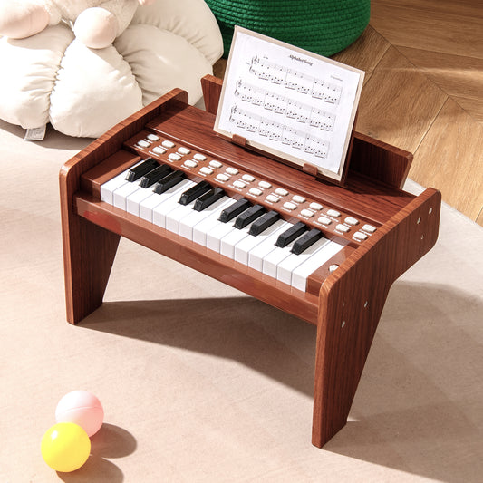 25 Keys Kids Piano Keyboard with Adjustable Speed and Volume-Brown