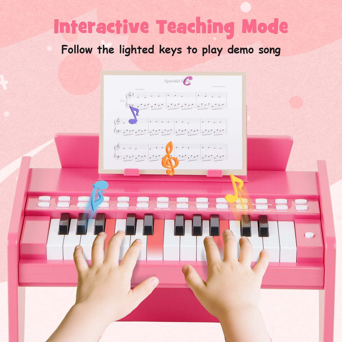 25 Keys Kids Piano Keyboard with Adjustable Speed and Volume-Pink