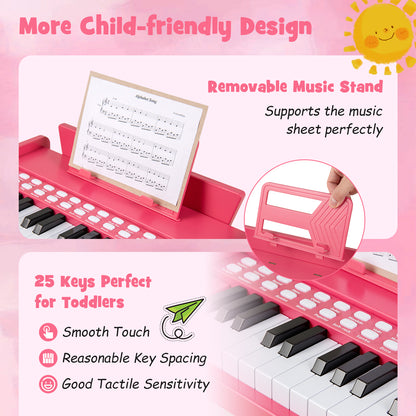 25 Keys Kids Piano Keyboard with Adjustable Speed and Volume-Pink