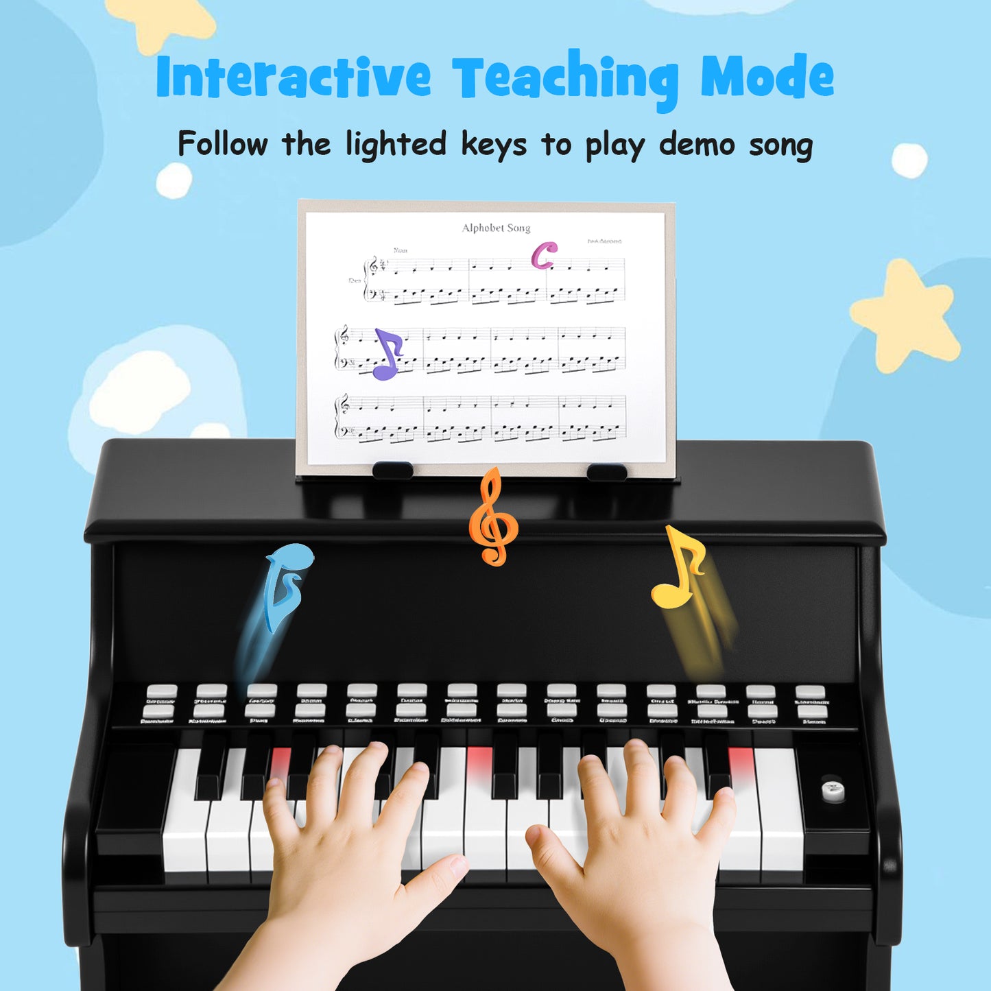 25 Keys Kids Piano Keyboard with Adjustable Speed and Teaching Mode-Black