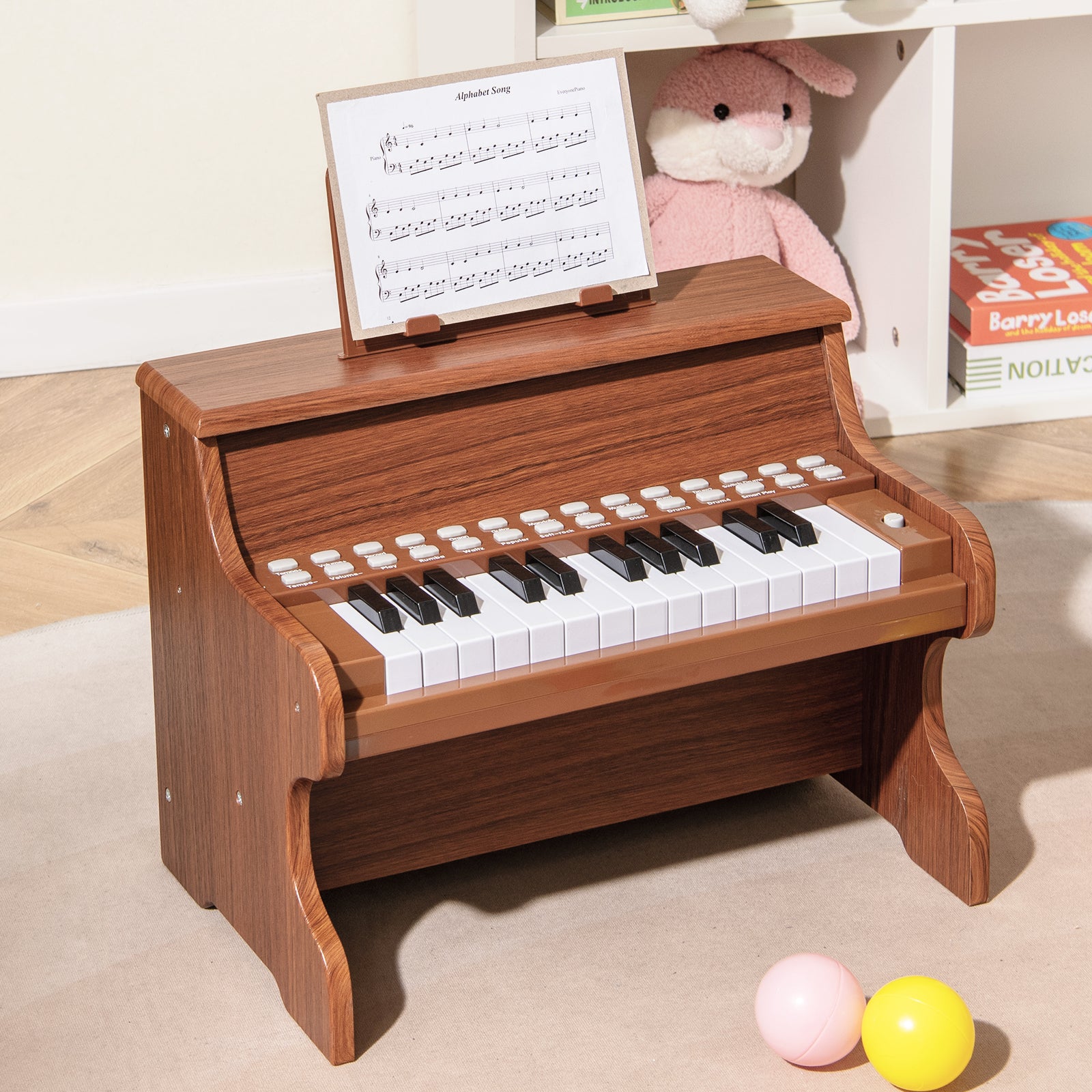 25 Keys Kids Piano Keyboard with Adjustable Speed and Teaching Mode-Brown