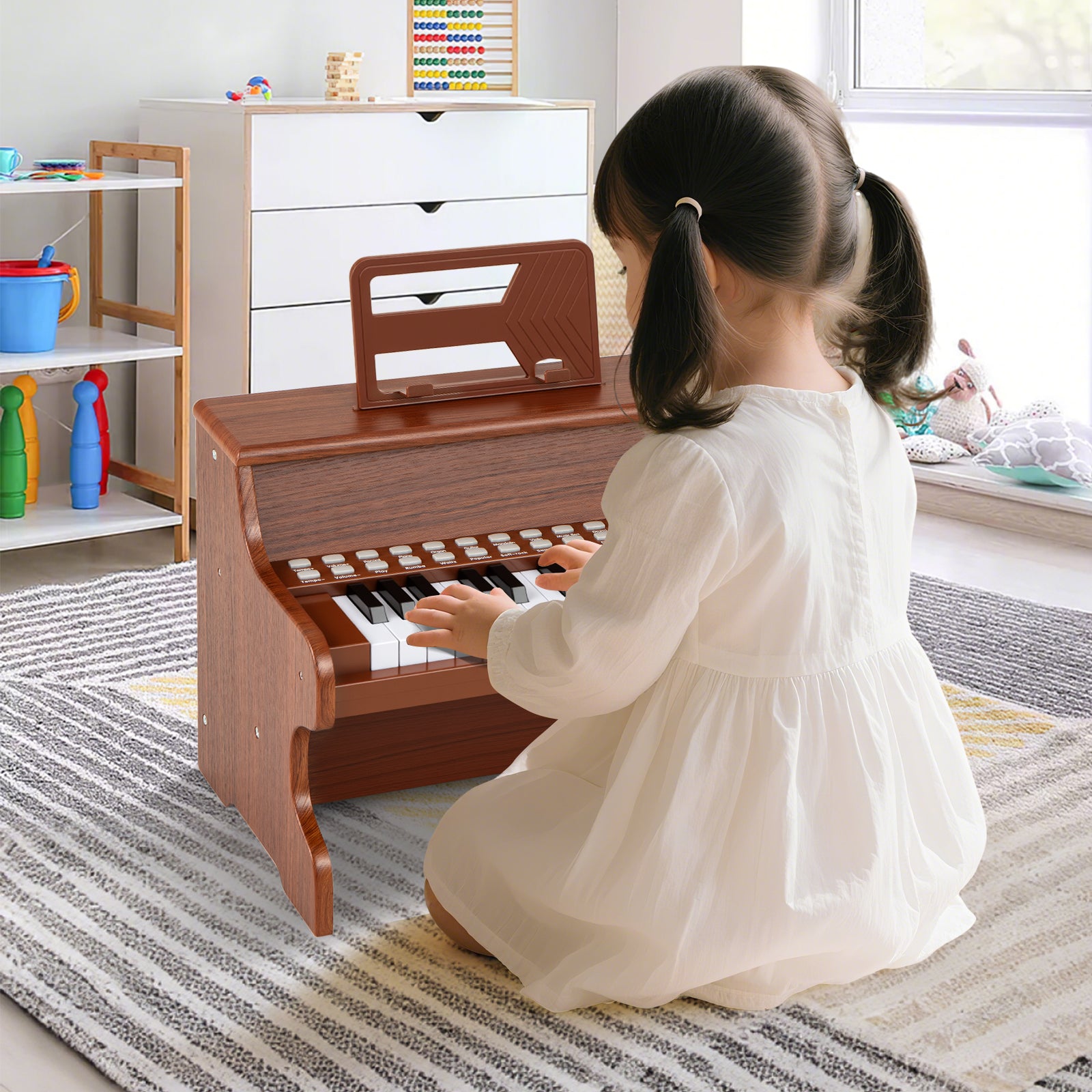 25 Keys Kids Piano Keyboard with Adjustable Speed and Teaching Mode-Brown