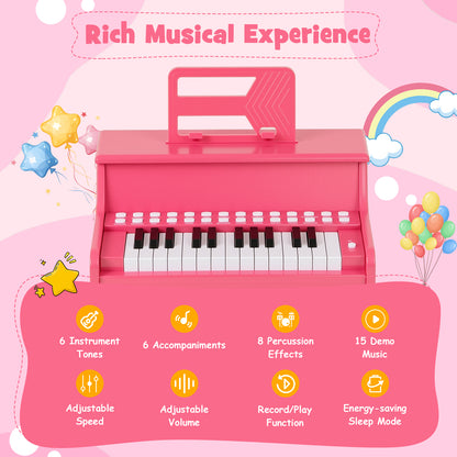 25 Keys Kids Piano Keyboard with Adjustable Speed and Teaching Mode-Pink