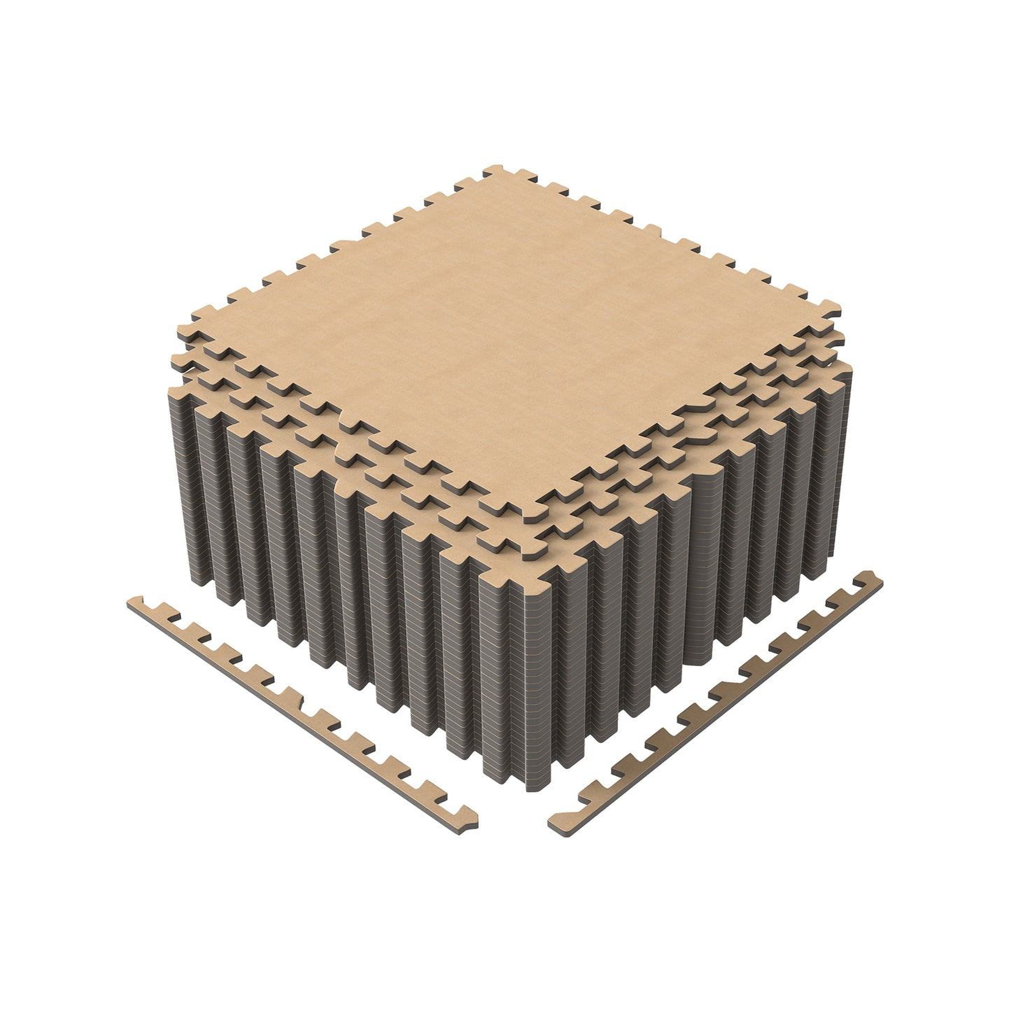 25 Pack-100 Sq.Ft. Foam Floor Tiles Interlocking Carpet Tiles with Edge Borders-Beige