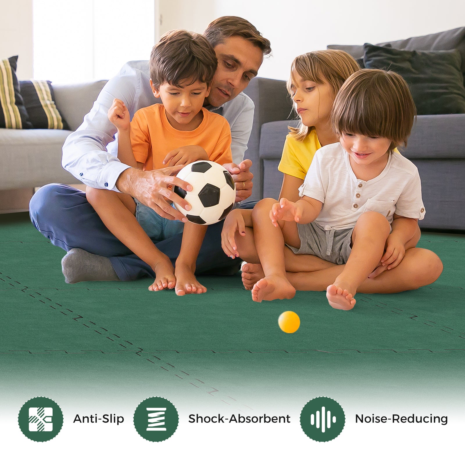 25 Pack-100 Sq.Ft. Foam Floor Tiles Interlocking Carpet Tiles with Edge Borders-Green
