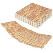 25 Tiles Wood Grain Foam Floor Mats with Borders- Natural