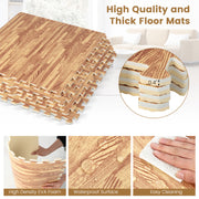 25 Tiles Wood Grain Foam Floor Mats with Borders- Natural