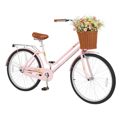 26" Beach Cruiser Bike for Women with Basket and Rear Rack