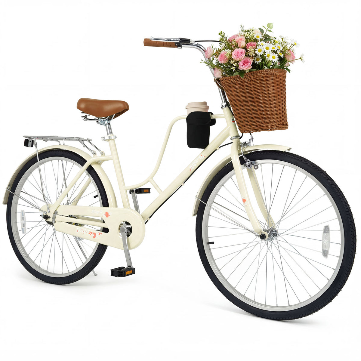 26-Inch Beach Cruiser Bike with Basket and Cup Holder
