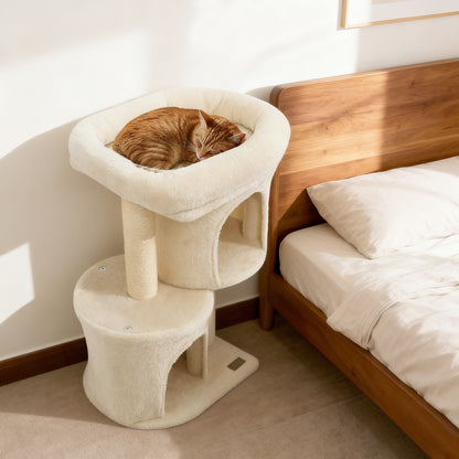 26 Inch Cat Tower with Large Padded Push Perch and Dual Condos-Beige
