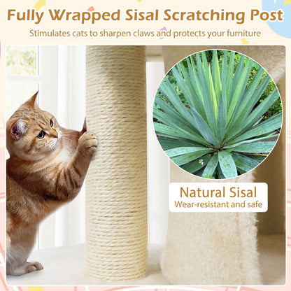 26 Inch Cat Tower with Large Padded Push Perch and Dual Condos-Beige